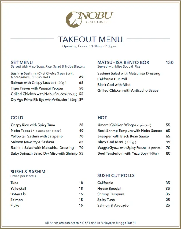 NOBU MENU SINGAPORE PRICES 2024