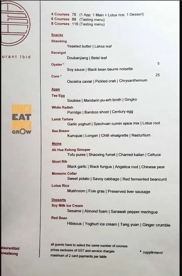 RESTAURANT IBID MENU