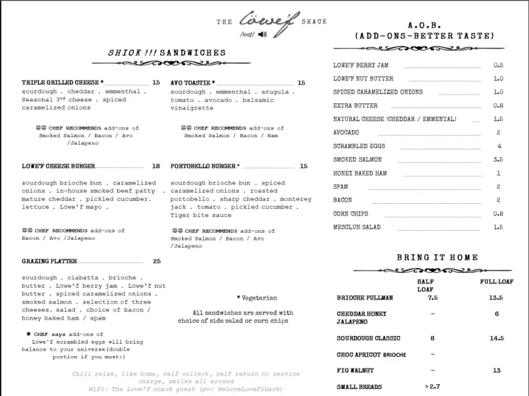 THE LOWE’F SHACK MENU