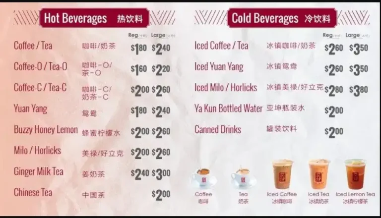 YA KUN KAYA TOAST MENU