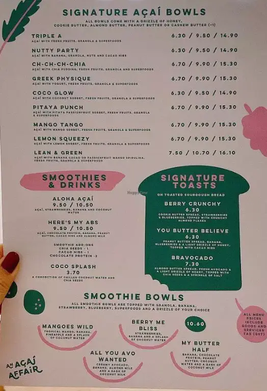 ACAI AFFAIR MENU