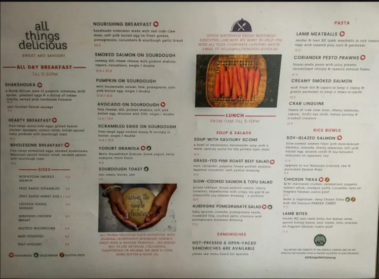 ALL THINGS DELICIOUS MENU