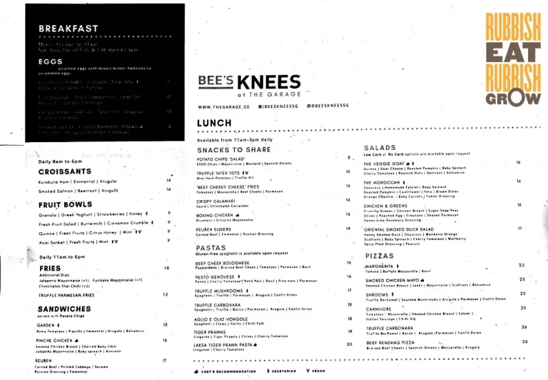 BEE’S KNEES MENU