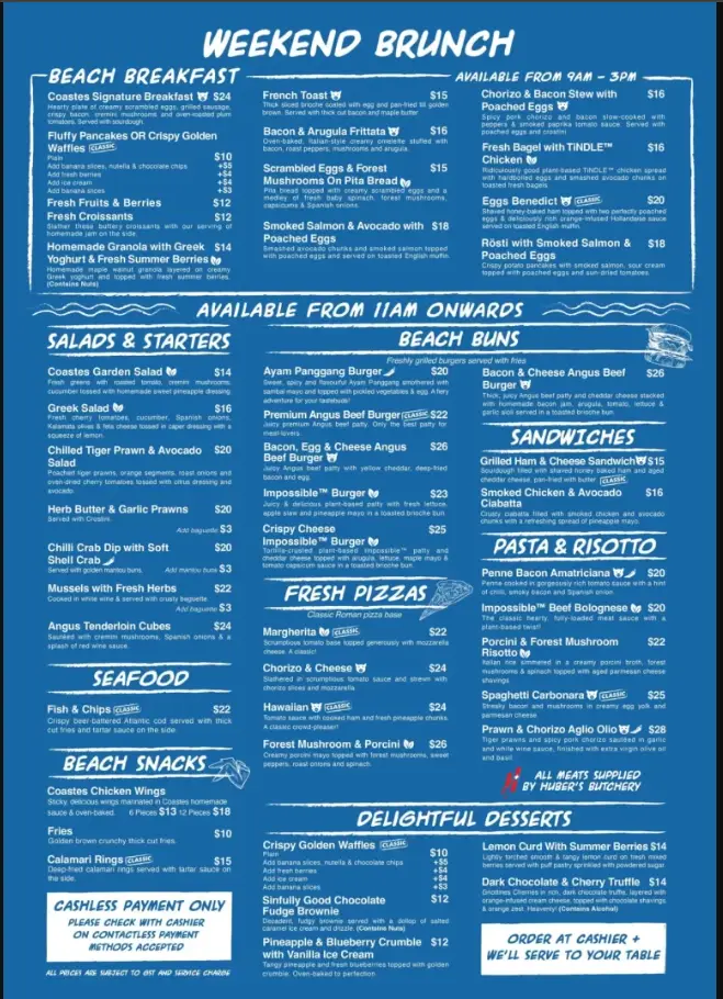 COASTES MENU