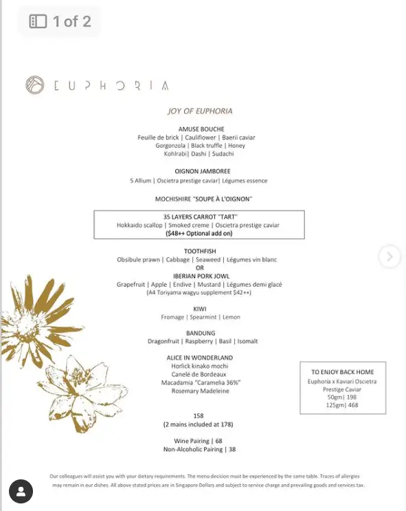 EUPHORIA MENU