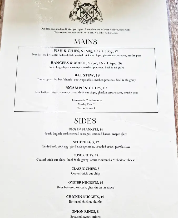 LAD & DAD MENU