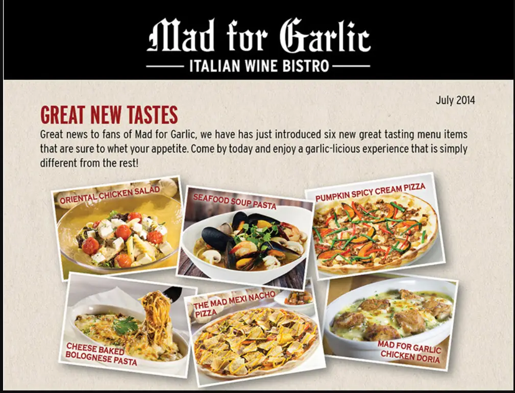 MAD FOR GARLIC MENU