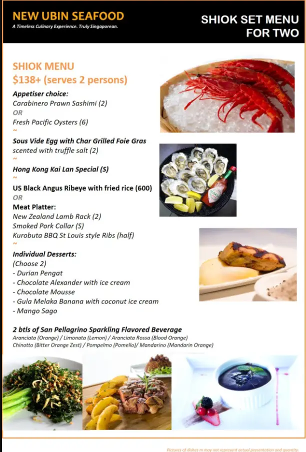 NEW UBIN SEAFOOD MENU