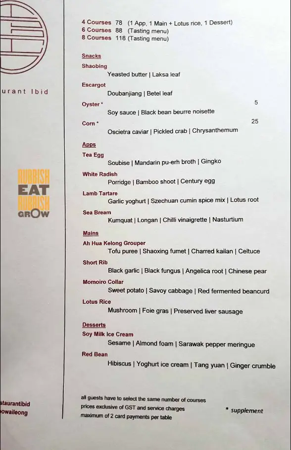 RESTAURANT IBID MENU