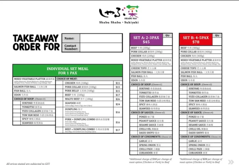 SHABU SAI MENU SINGAPORE PRICES 2024