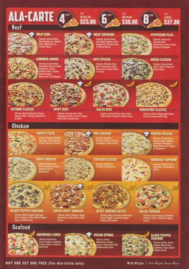 RITE PIZZA MENU