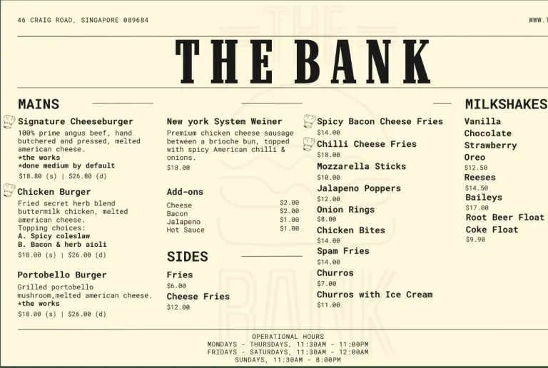 THE BANK MENU