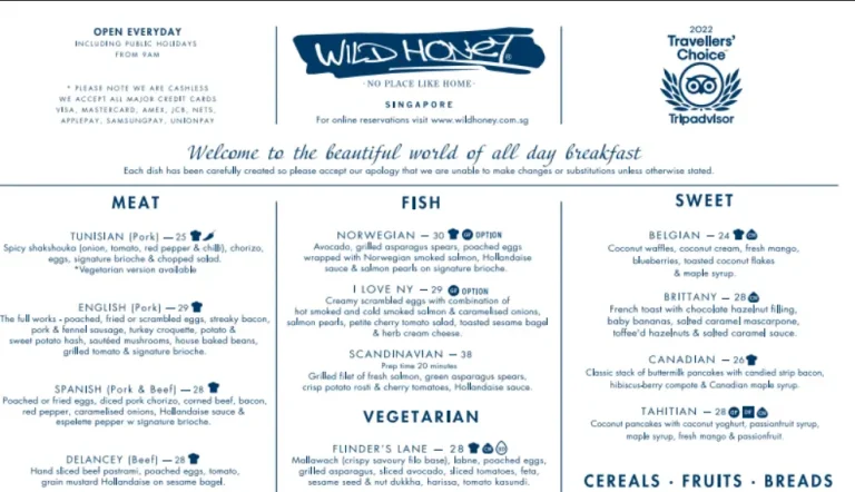 WILD HONEY MENU