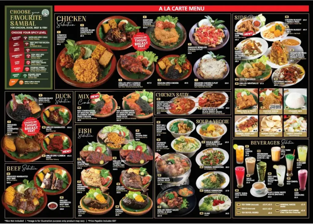 D’penyetz Menu Singapore